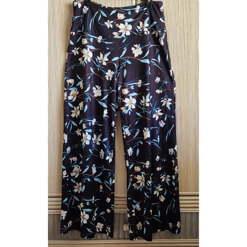 Arolina Women's Pants Size XXL Black Floral Wide Leg Casual Comfort Stretch NWT